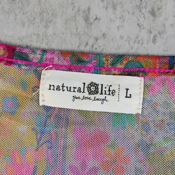 Natural Life Devon Mesh Short Sleeve Top Womens Large Multicolor Floral Hippie - Picture 5 of 9